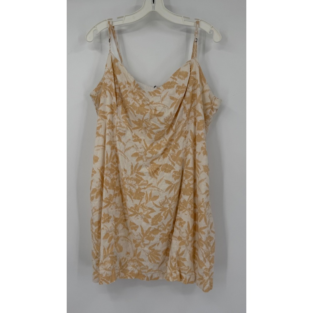 Abercrombie & Fitch Women XL Tall Orange Floral Linen Blend Cowl Neck Mini Dress